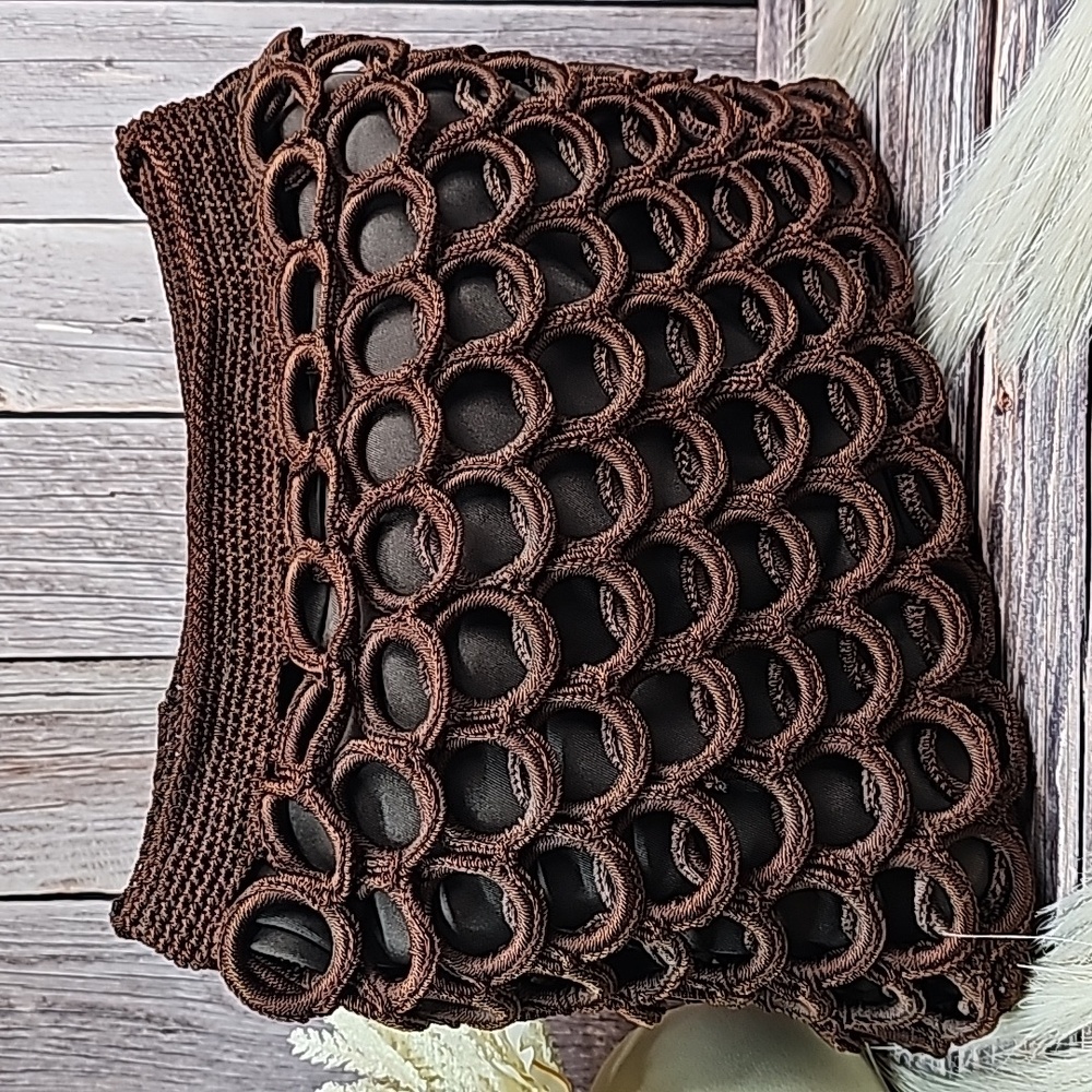 NEW DARK BROWN MACRAME SHOULDER BAG - Picture 2 of 11